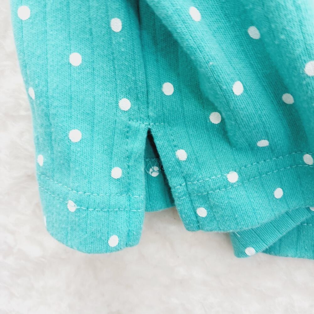 T-Shirt Women Teal Henley Polka Dot Casual Resort Vacation Cruise Everyday Sz L - Picture 3 of 5